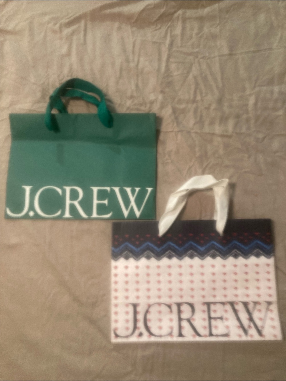 J. Crew Green Logo and Holiday Patterned Shopper Set